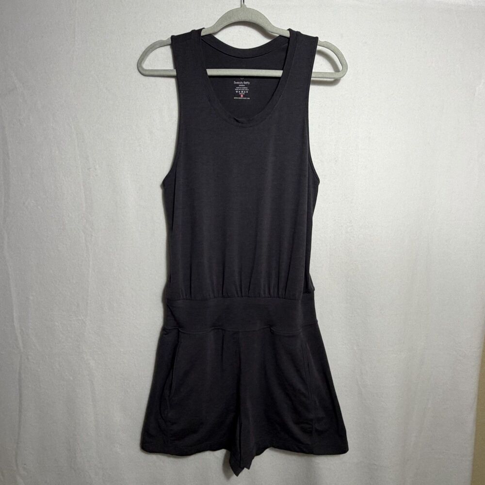 Sweaty Betty Dark Gray Gary Racerback Romper Jumpsuit Shorts Size S Banded Waist